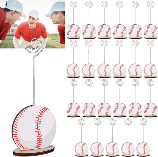 24 Pcs Sports Ball Base Memo Clips Baseball Shaped Metal Wire Table Number Holders Baseball Card Holder Round Place Card Stands for Picture Note Card Menu Wedding Party Office