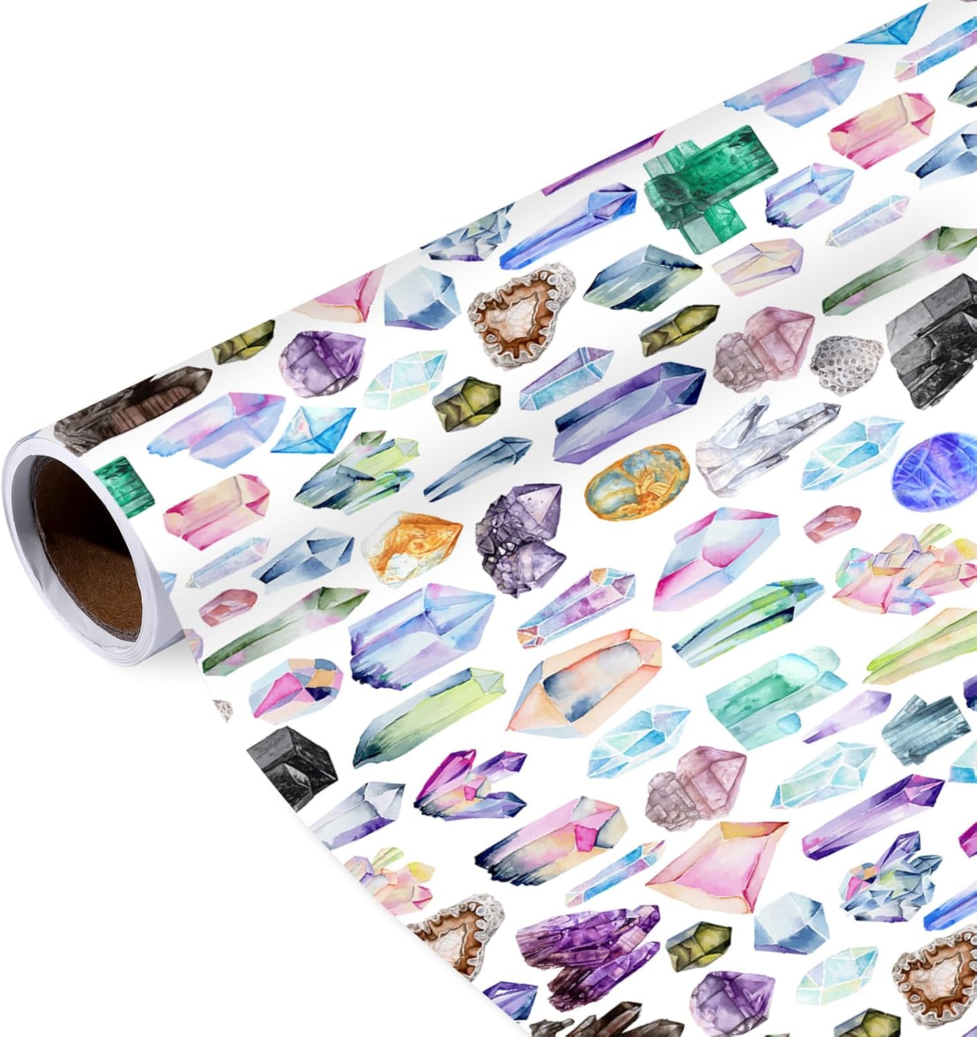 Gem Crystal Wrapping Paper Roll - 17Inch x16.4Feet - Watercolor Multicolor Precious Stone Design Gift Wrap for Birthdays,Holidays,Celebrations