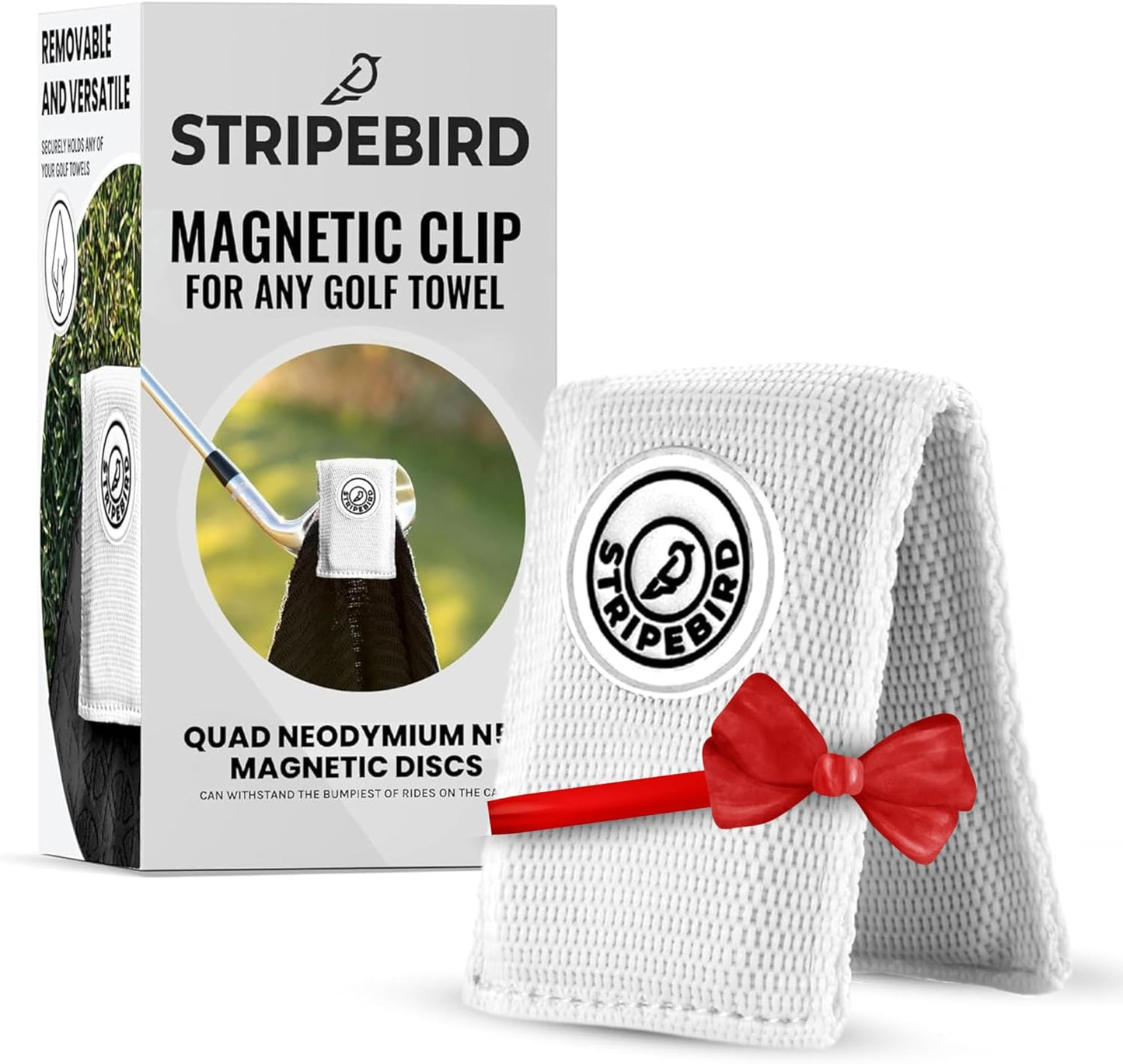 Stripebird Magnetic Clip for Any Towel (White) - Highest Strength Magnet for Golf Towel - Removable - Golf Towels for Men