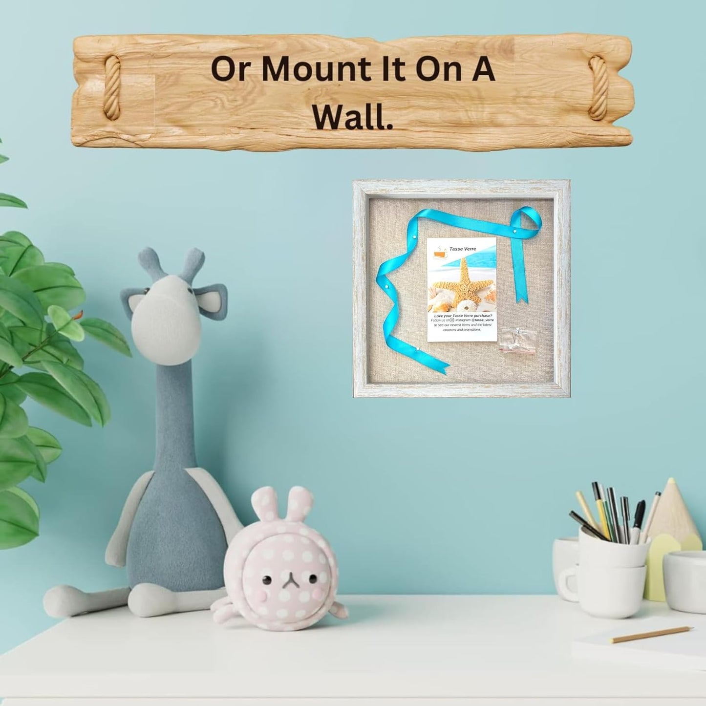 Tasse Verre 10x10 Rustic Display Shadow Box (2-Pack) Frame w/Linen Background and 16 Stick Pins - Ready to Hang Shadowbox Picture Frame - Box Display Baby Memorabilia Wedding