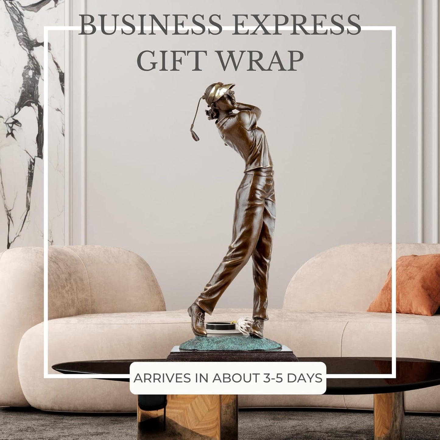 22'' Modern Golf Female Bronze Statue, Bronze Golfer Figurine Sculpture Ornament with Marble Base Classical Art Craft for Home Office Decor Collection Gift