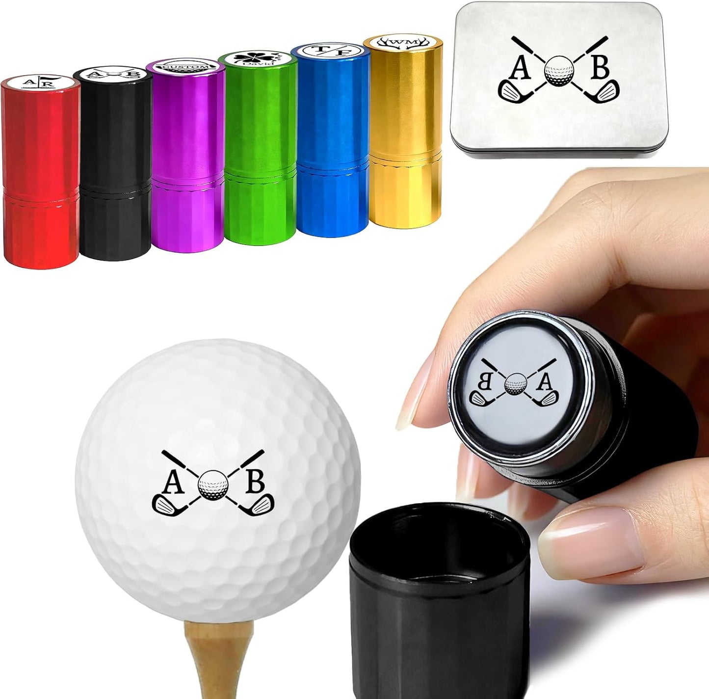 ONFAON Custom Golf Ball Stamp, Personalized Name Golf Ball Marker Stamp with Monogram Logo, Reusable Inking Customized Golf Stamper Accessories Gifts for Golfers