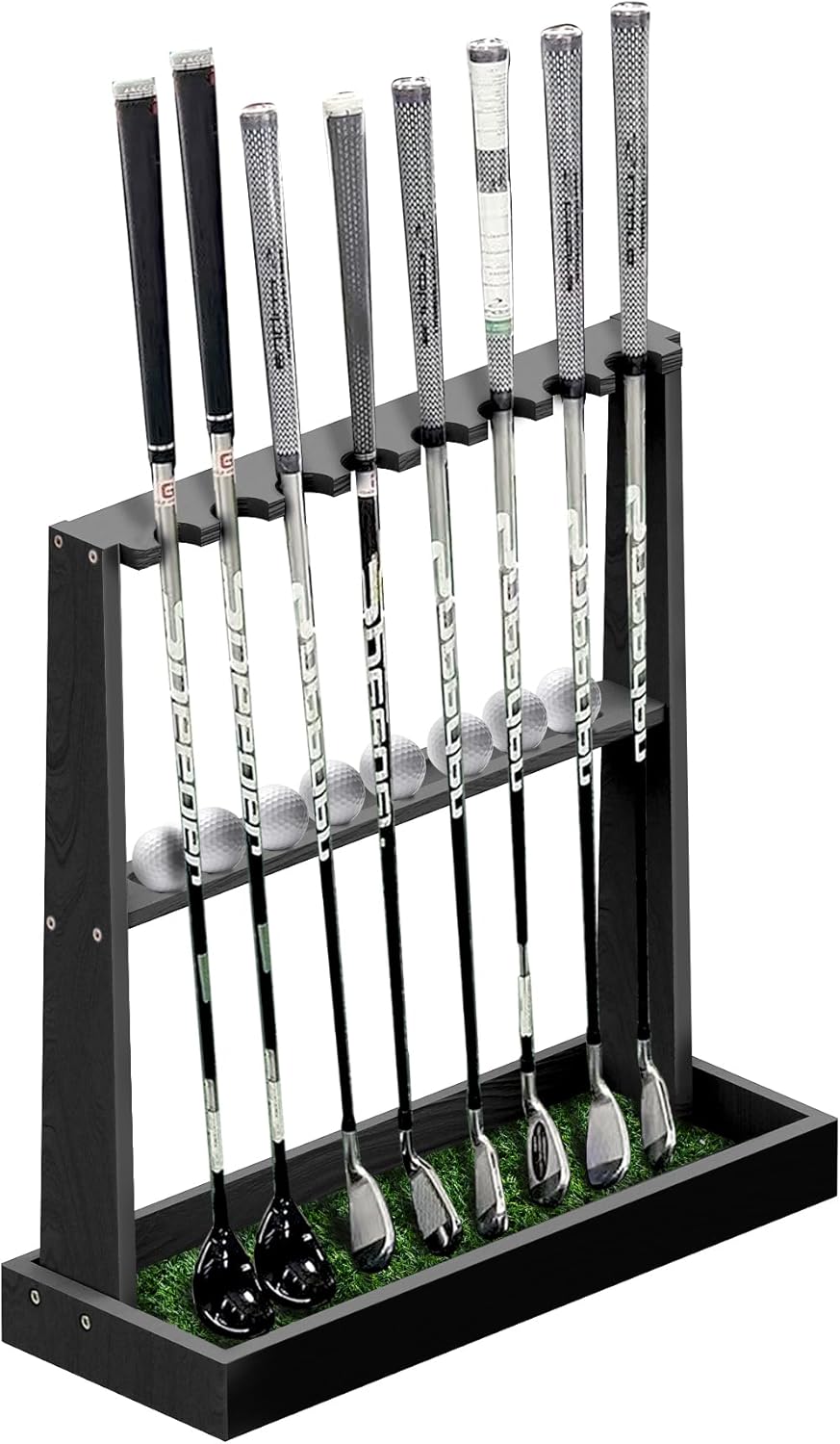 Golf Club Holder Stand,Wooden Golf Club Rack -Indoor Display Rack,Golf Club Organizer for 8 Clubs and 11 Balls Storage,Golf Rack for Storage Sports Outdoors Wall Garage