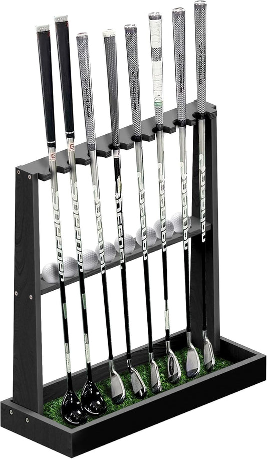 Golf Club Holder Stand,Wooden Golf Club Rack -Indoor Display Rack,Golf Club Organizer for 8 Clubs and 11 Balls Storage,Golf Rack for Storage Sports Outdoors Wall Garage