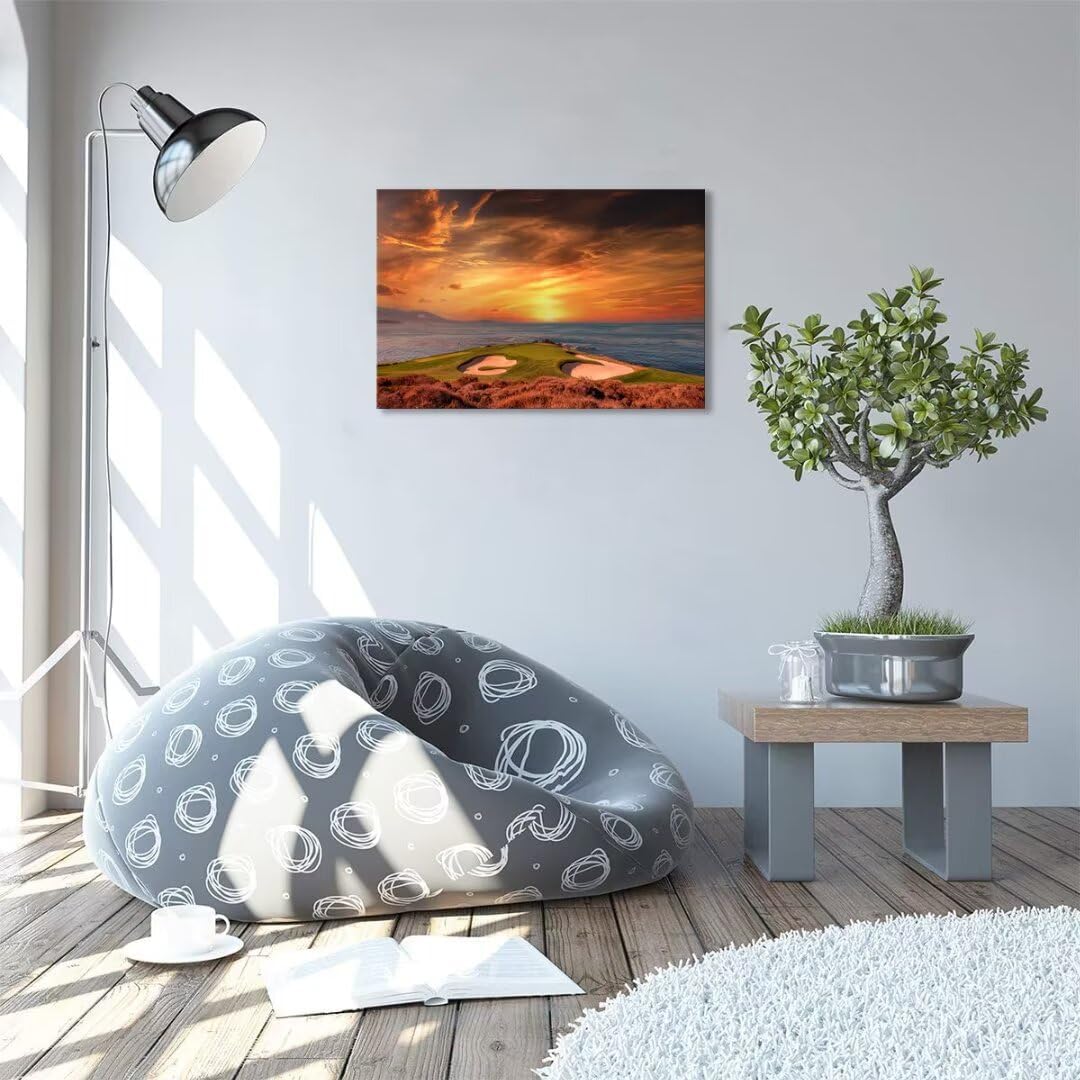 Pebble Beach Golf Course Hole 7 Wall Art for Living Room Bedroom Bathroom Home Decorations Monterey California USA Golf Course Picture Poster Framed Artwork Canvas Prints Ready to Hang(18''H x 24''W)