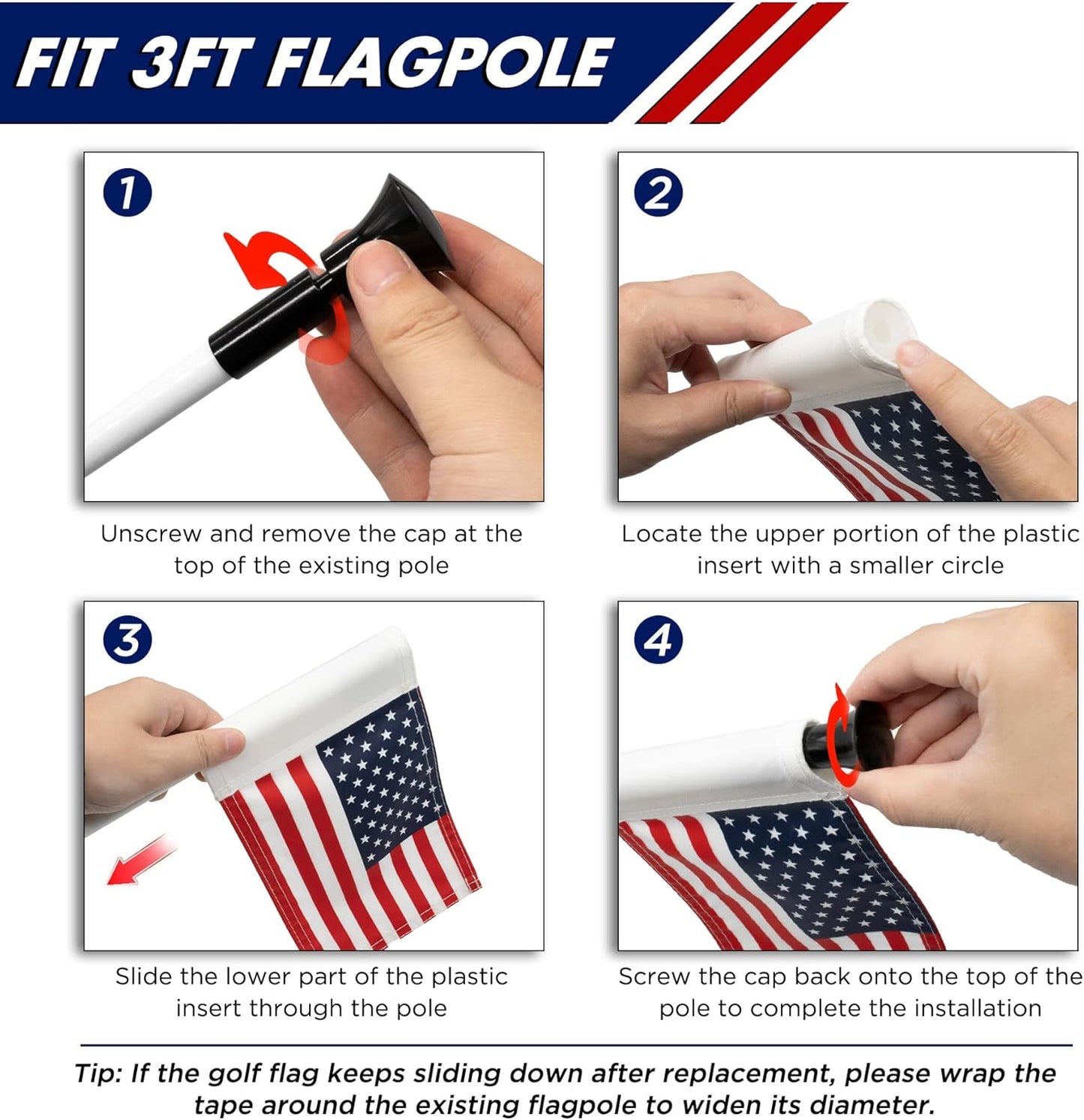 KINGTOP USA Golf Flag 8x6 Inch – Premium Dual-layer 420D Nylon, Double Sided American Pattern Printing, Tube Inserted – Mini Practice Putting Green Flags for Yard, 1-Pack