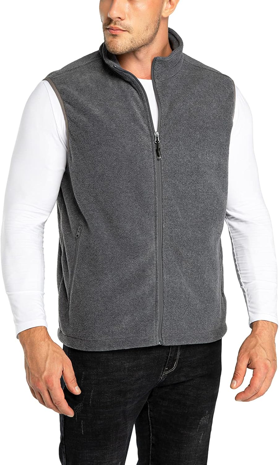 33,000ft Men's Fleece Vest, Lightweight Warm Zip Up Polar Vests Outerwear with Zipper Pockets, Sleeveless Jacket for Winter