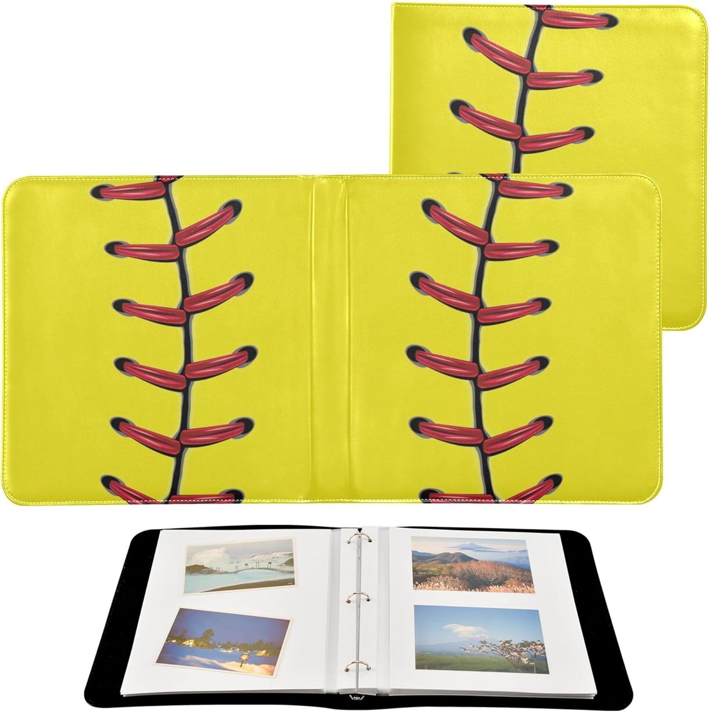 Fisyme Softball Baseball Yellow Photo Album Self Adhesive DIY Scrapbook Album for 2x3 4x6 5x7 6x8 Pictures 20 Pages Memory Book for Family Wedding