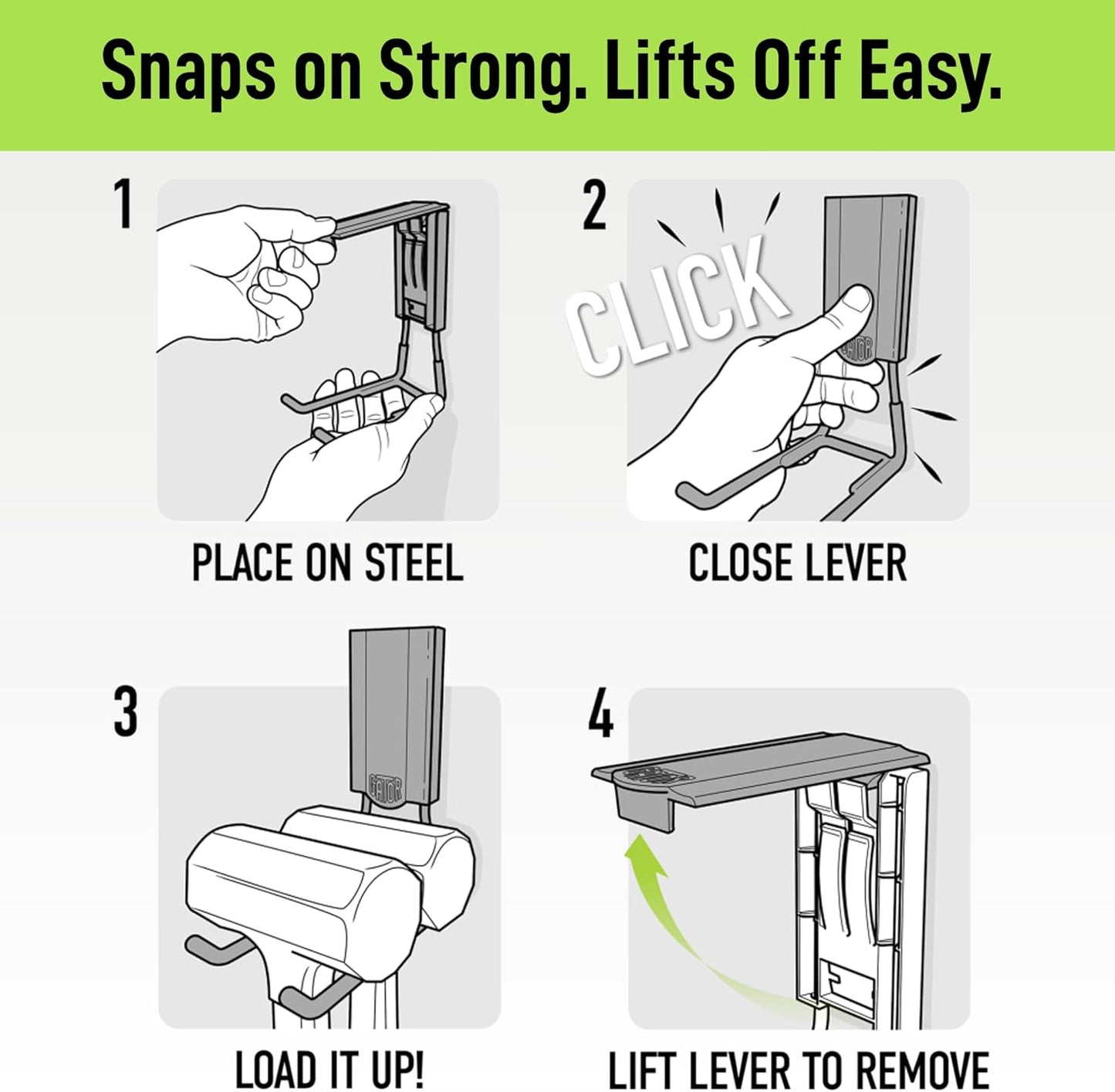 GATOR MAGNETICS MEGA 4.5 in Open Hooks, 45 lb Heavy Duty Magnetic Hooks for Steel Surfaces, Patented Easy-Release, Non-Slip Grip – Storage & Organization, Garage, Home Tools & Gear Storage – 3 Pack