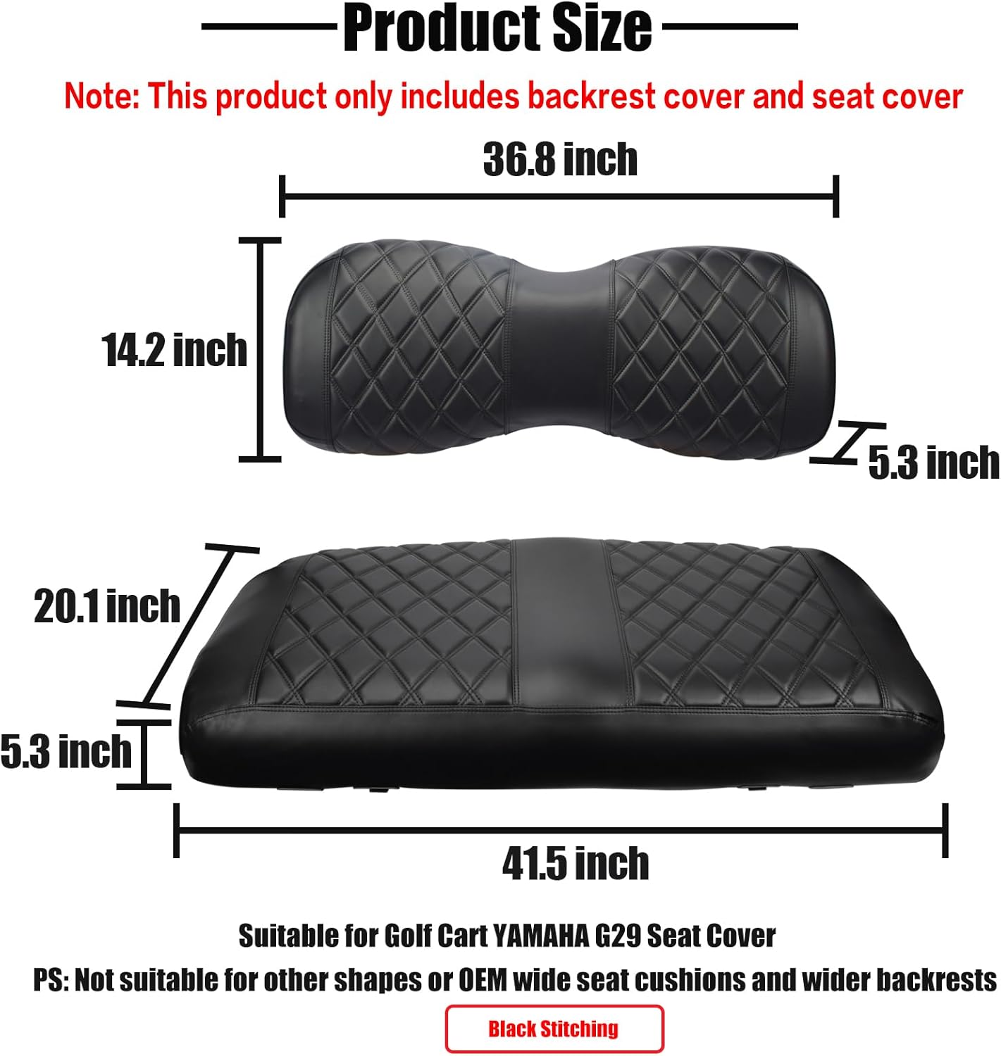 NOKINS Golf Cart YD Diamond Seat Cover for Yamaha Drive/Drive 2 OEM Standard Seat Cushion, No Stapler, Golf Cart Vinyl Replacement Front Seat Cover Black Stitching