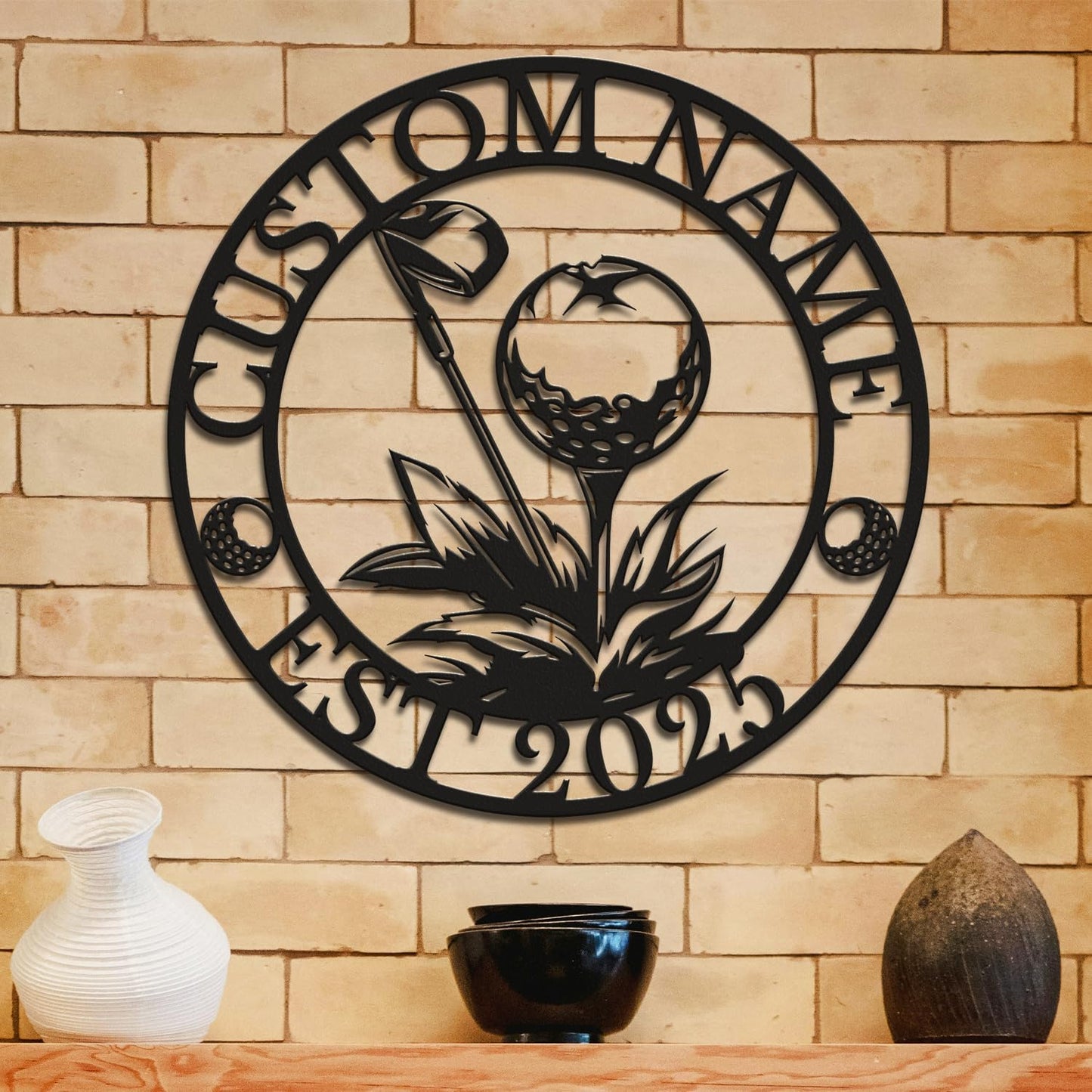 Personalized Custom Crossed Golf Metal Wall Art,Personalized Golfer Name Sign Decoration For Room,Hole Golf Club Decoration (Style-7)