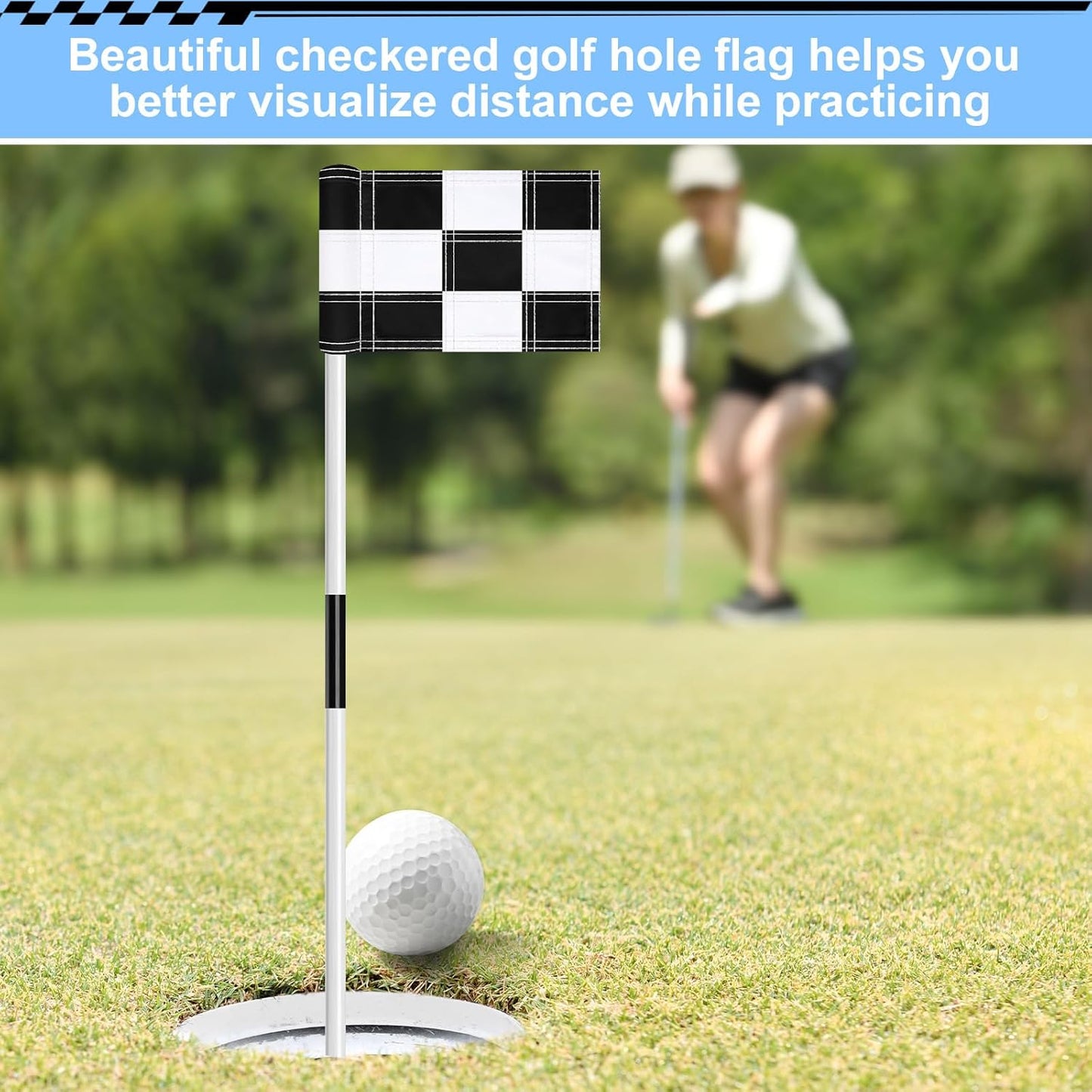 6 Pack Checkered Golf Flags 8 x 6 inch Portable 420D Nylon Training Target Flag with Tube Inserted Mini Practice Putting Green for Garden Yard Indoor Outdoor