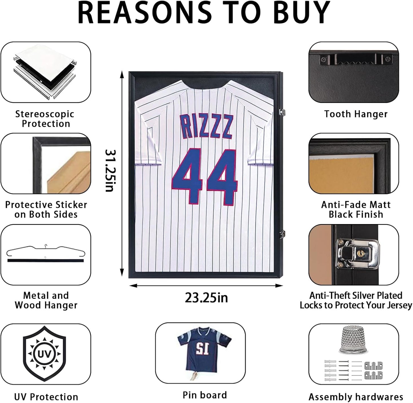 IHEIPYE Jersey Display Case Jersey Frame Large Shadow Box Lockable with UV Protection Acrylic and Hanger for Baseball Basketball Football Soccer Hockey 2XL Sport Jersey Shirt,Black