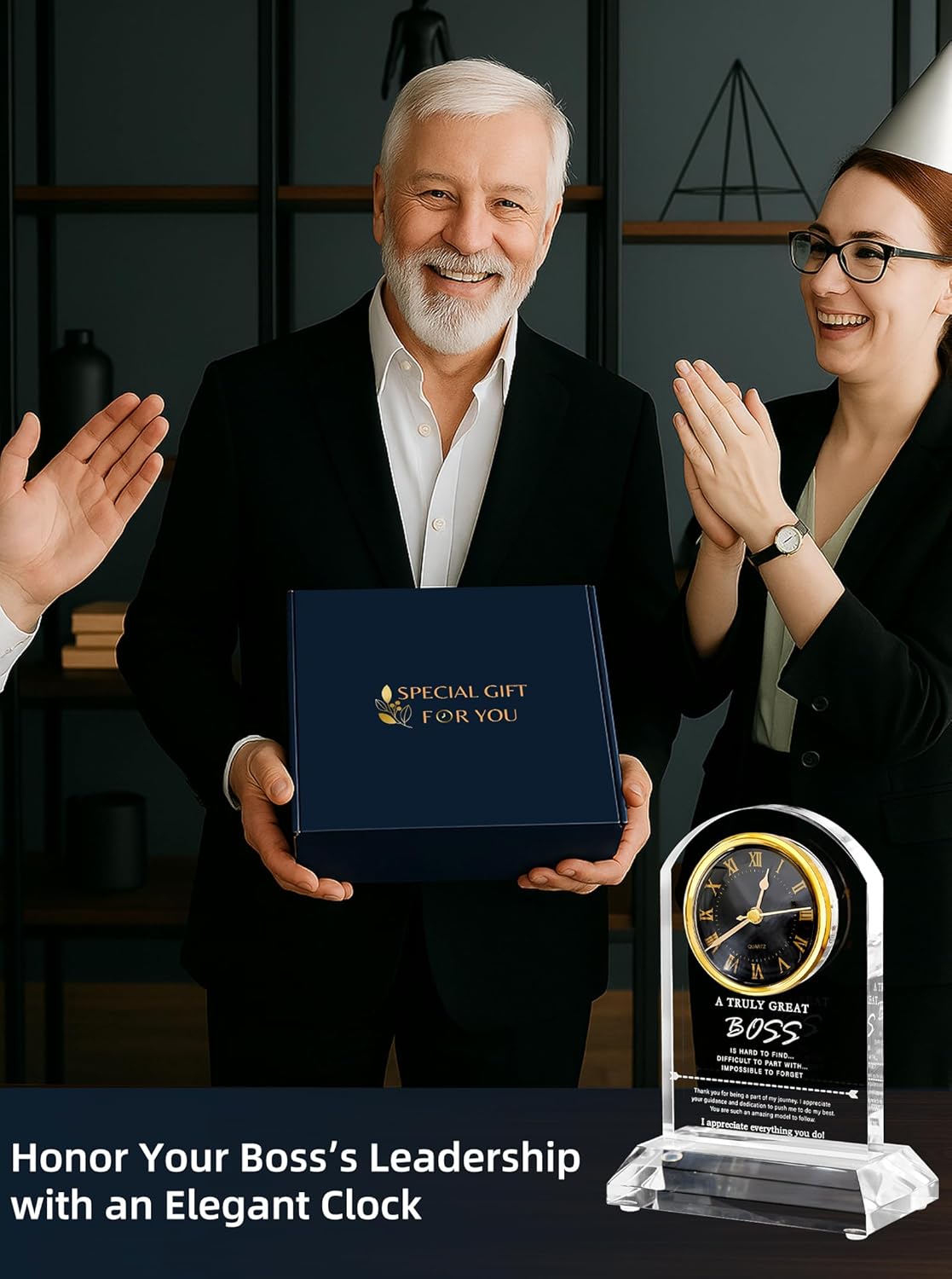 DEEWISH Best Boss Ever Gifts for Women Men, Boss Appreciation Retirement Clock Gift, Boss's Day Idea, Office Home Desk Décor for Boss Female Male (Gift Box & Card, Battery Not Included)