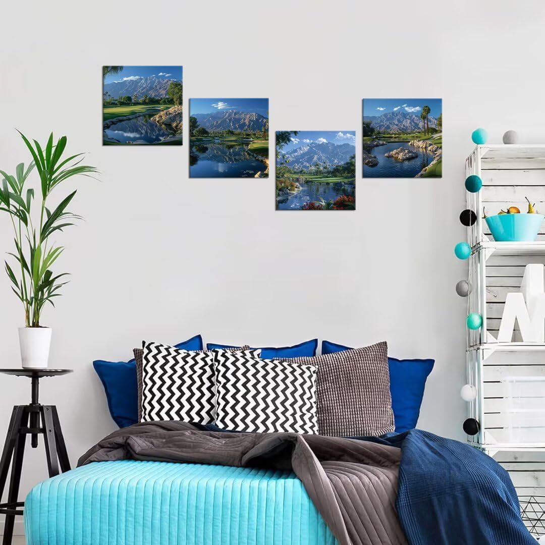 Pankila USA Golf Course Wall Art Golf Artwork Canvas Prints Golf Course Pictures Wall Decor for Living Room Bedroom Bathroom Home Decorations Painting Framed Ready to Hang (20''W x 20''H x 4)