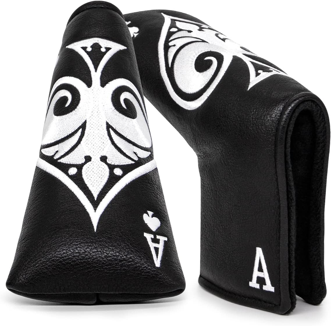 Black Golf Ace of Spade Golf Club Cover for Golf Clubs - Hybrid Headcover Golf Driver Headcover 3 Wood Head Cover (Rotatable 2 3 4 5 6 Ut Head Cover) Putter Headcover