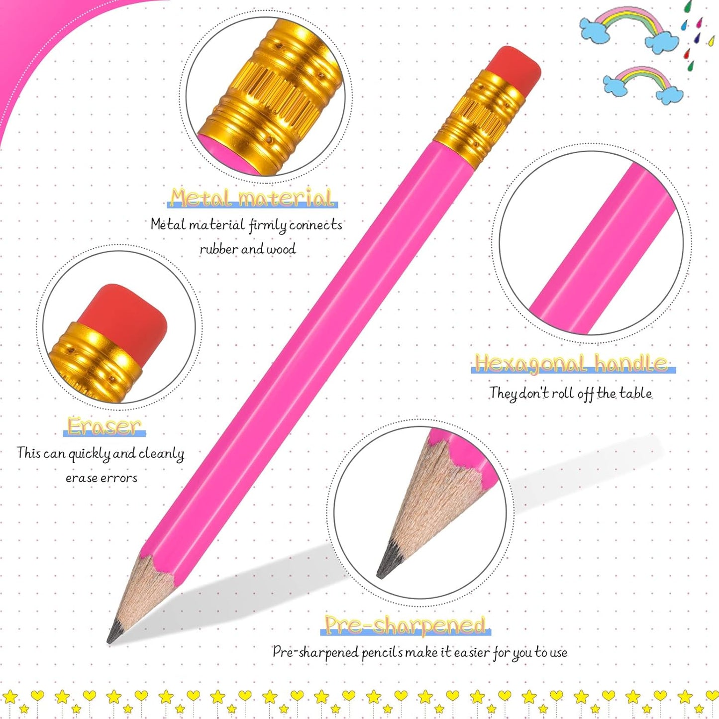 Zonon 48 Pieces Golf Pencils Mini Half Pencils with Eraser Short with Erasers Bulk Small for Kids HB Wedding Bridal School Office Writing Drawing Pocket(Rose Red)