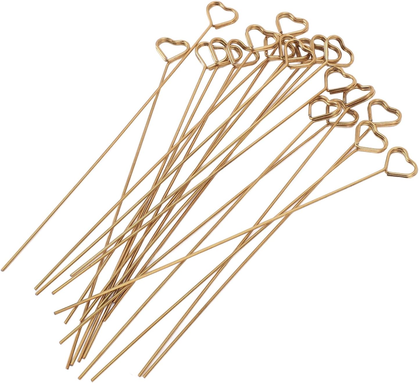 50Pcs Gold Metal Wire Card Holder, 6in Photo Memo Clips, Reusable Floral Picks Clips for Wedding Party Birthday Cake, Place Card Holder for Flower Arrangement (Heart Shaped)