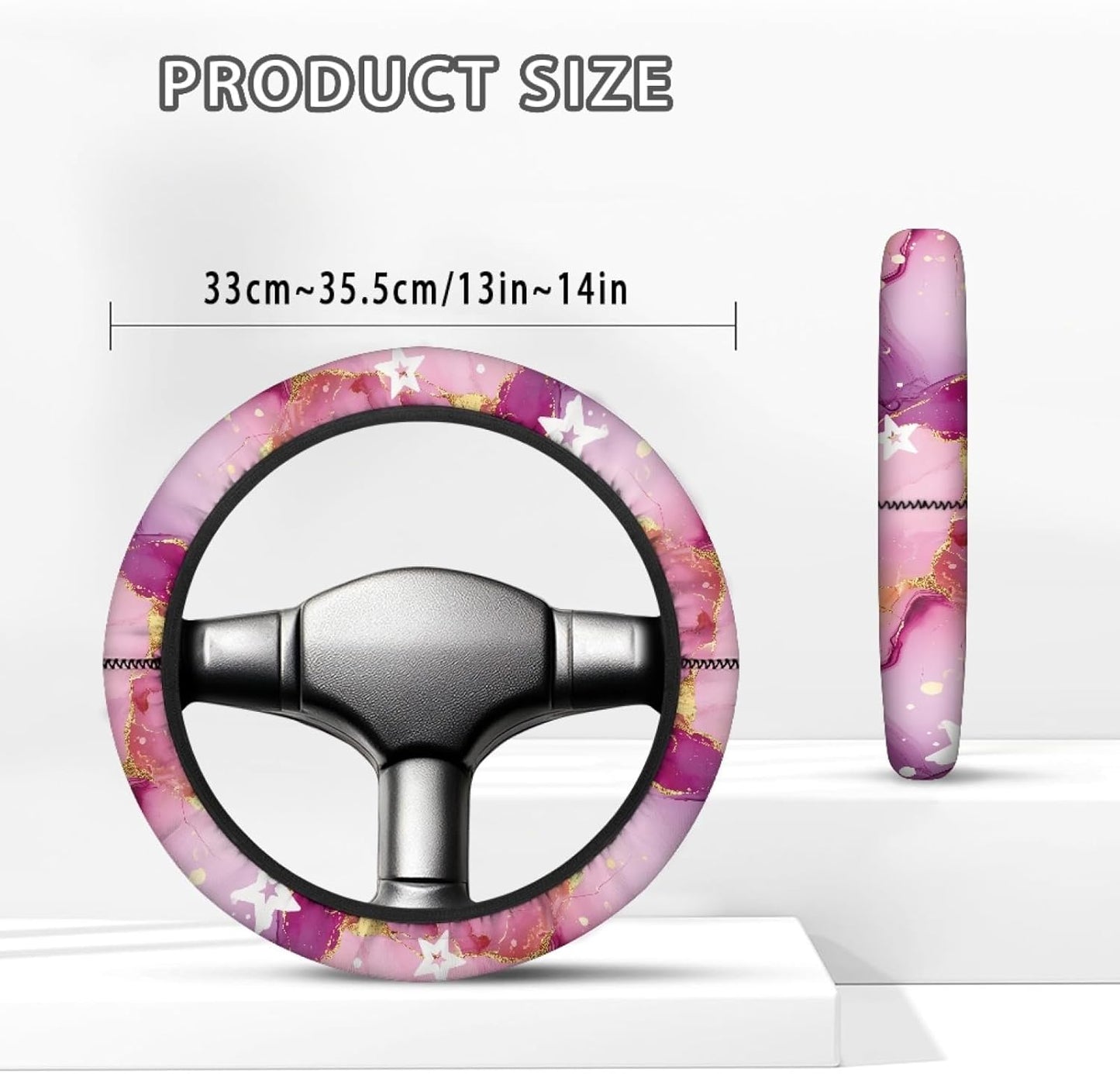 Pink Marble Print Golf Cart Steering Wheel Cover 13 Inch - 14 Inch Golf Cart Steering Wheel Covers Star Club Car Accessories for Women