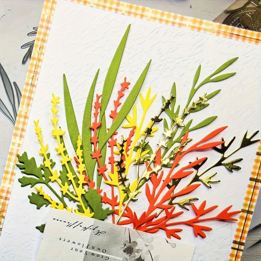 Flowers Metal Cutting Die for Scrapbooking - Cut Stencils for DIY Scrapbook Photo Album Decorative Paper Card, Card Making Supplies, Stencils & Crafting Die Cut (Seagrass 5.1 x 4.4 in)