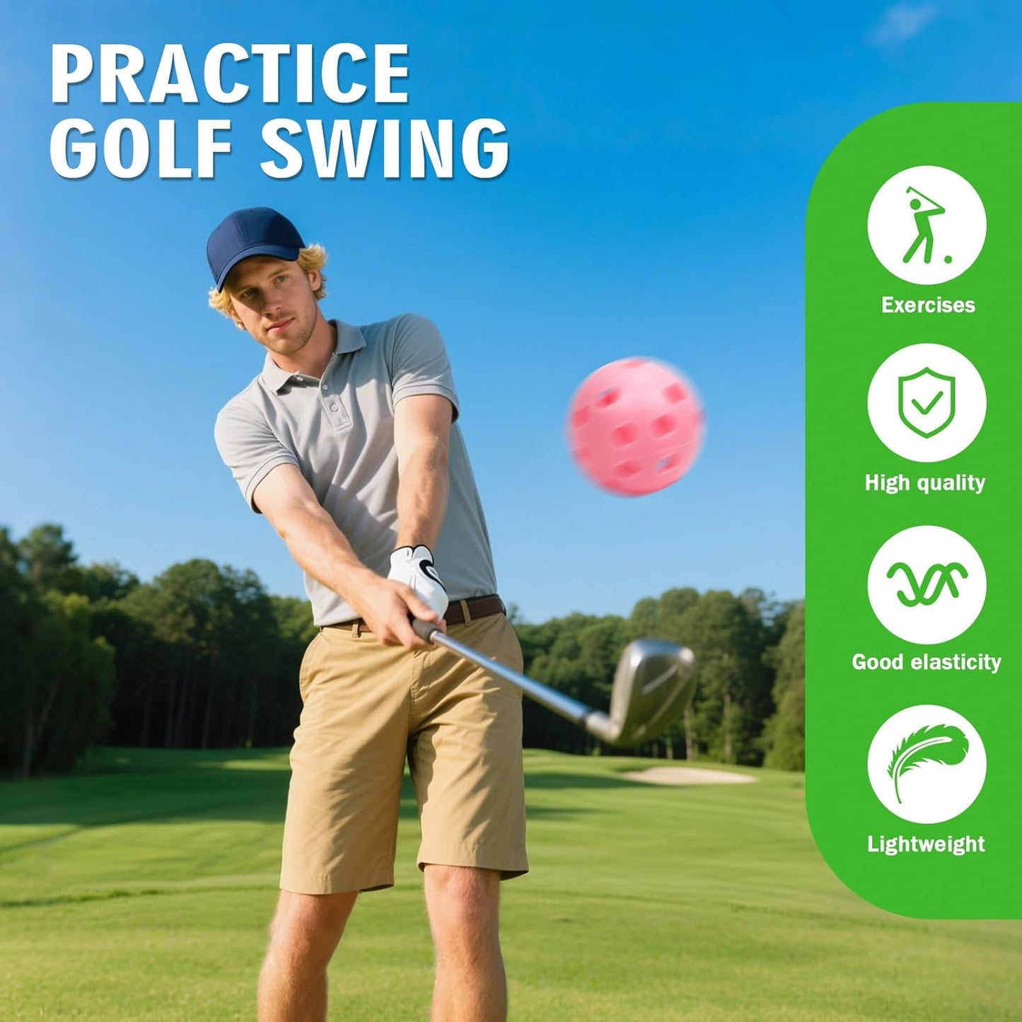 Plastic Golf Balls Practice Limited Flight Golf Training Ball Hollow Swing Practice Indoor Golf Balls with Mesh Drawstring Bag for Backyard Driving Range or Outdoor