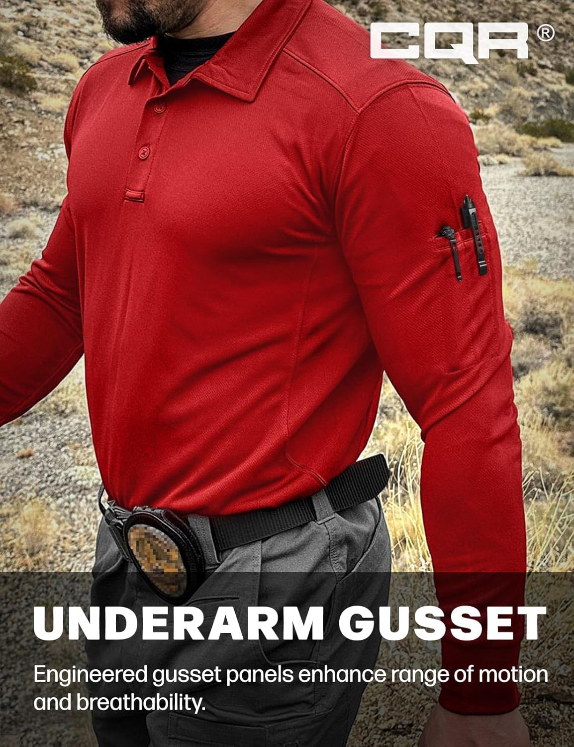 CQR Men's Polo Shirt, Long Sleeve Tactical Shirts, Outdoor UPF 50+ Pique Shirt, Dry Fit Lightweight Golf Shirts