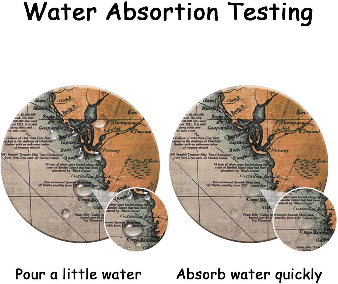 Darate Absorbent Coasters with Holder Set of 8, Coasters for Drinks, Unique Housewarming Gift, 4 Inch Round Coaster for Bedroom, Home, Office, Bar, Dining Room, Living Room, Kitchen (Nautical Chart)