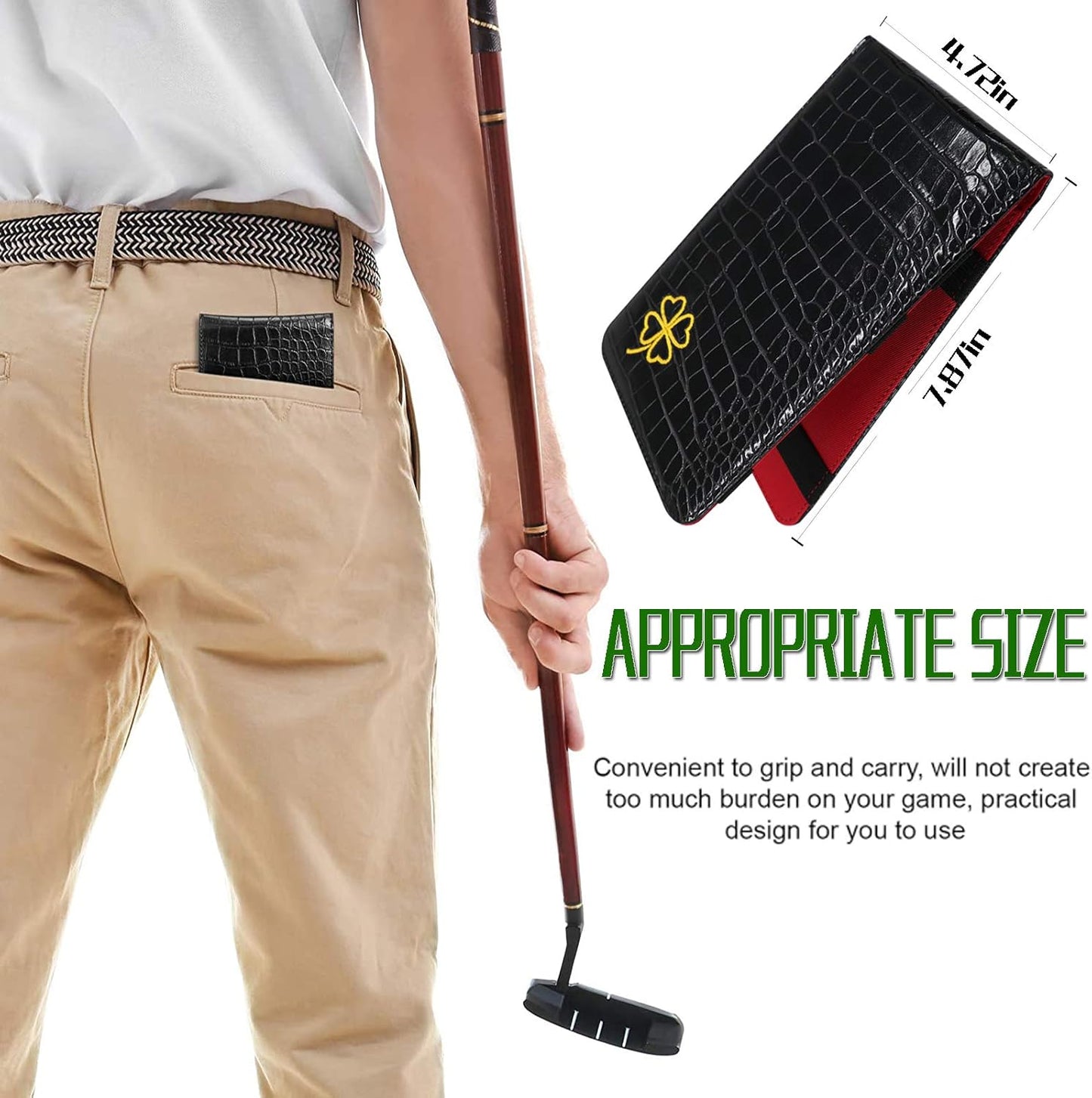 FINGER TEN Golf Scorecard Holder Leather Yardage Books Cover Lucky Clover with 2 Free Pencil Value Pack Deluxe Pocket Score Card Covers Gift for Men Women Golfer