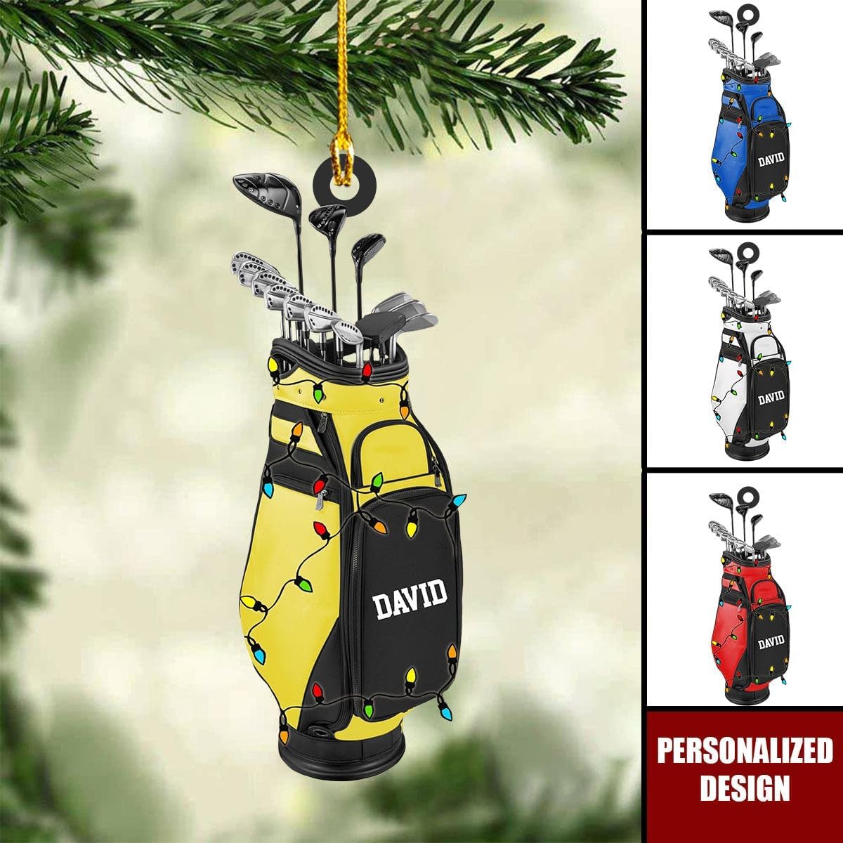 NAZENTI Personalized Golf Bag Lights Christmas Ornament 2025, Custom Name Golf Bag, Customization Golf Bag and Irons Decoration for Xmas Tree, Golfing Keepsake Gift for Golfer & Golf Player