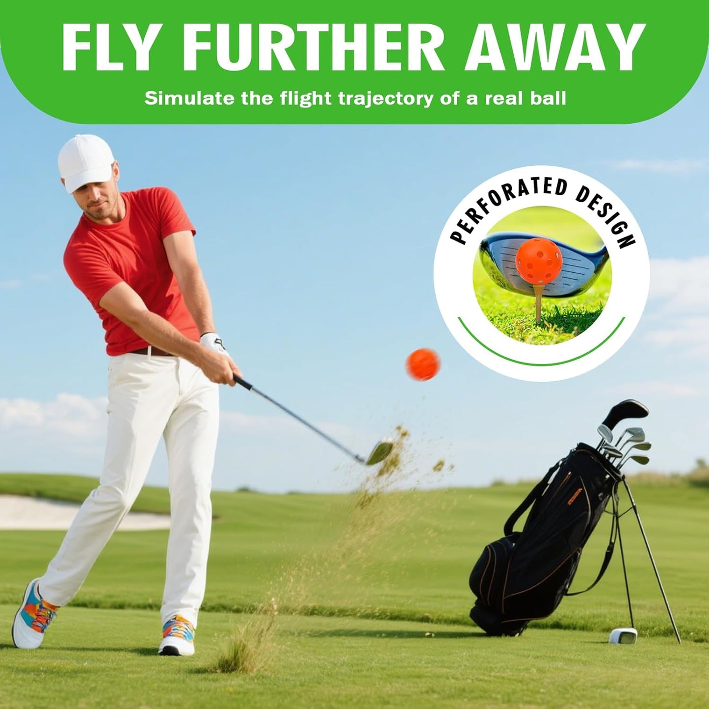 Plastic Golf Balls Practice Limited Flight Golf Training Ball Hollow Swing Practice Indoor Golf Balls with Mesh Drawstring Bag for Backyard Driving Range or Outdoor