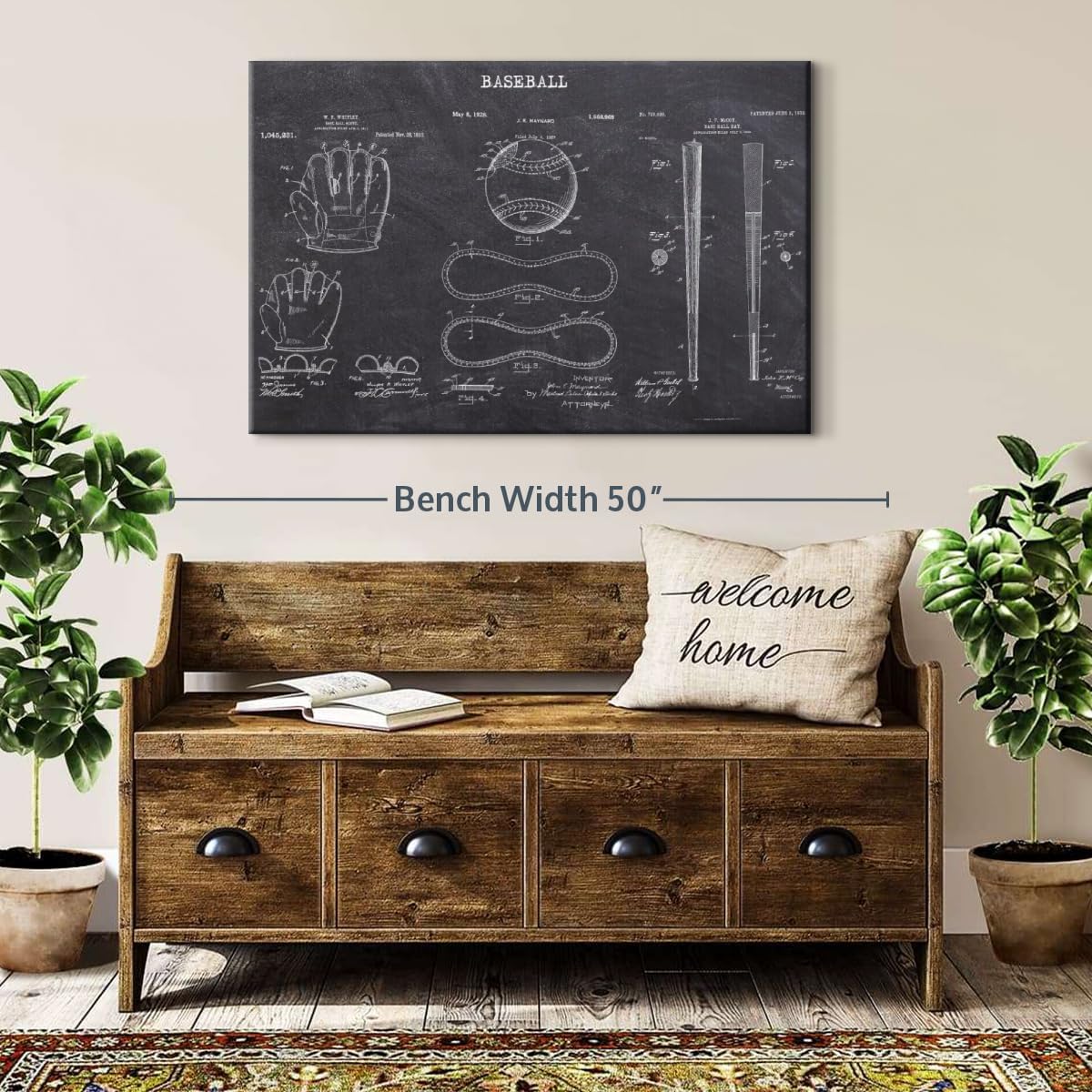 ElephantStock Baseball Patents Canvas - 1 Panel Sports Patent Wall Art Decor - Sports Decorations for Boys Room - Wall Art and Office Decor - 39" X 26"