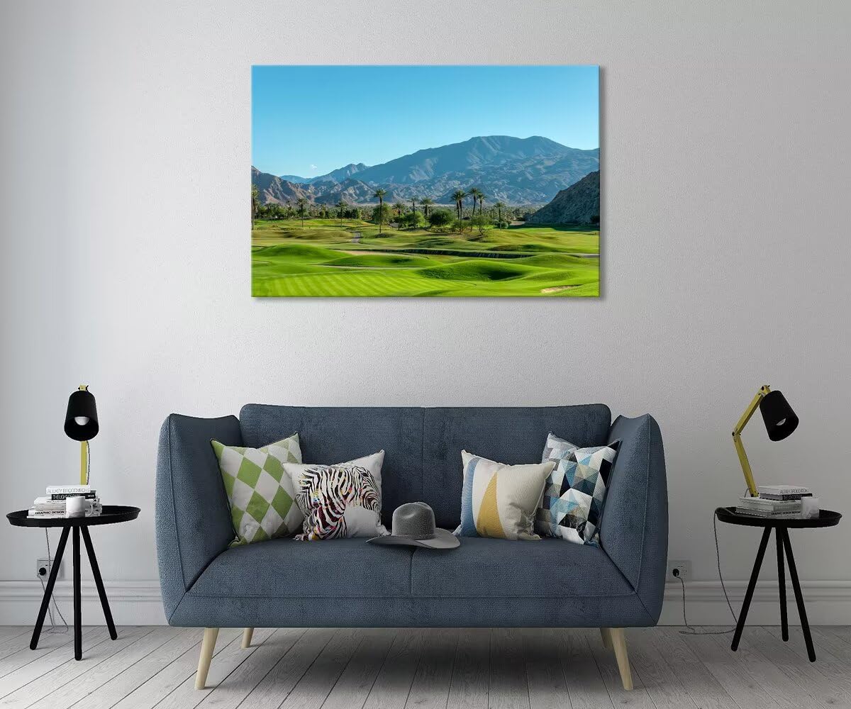 California Golf Course wiTh Palm Tree Wall Art Picture - California Golf Course Wall Decor for Living Room Bedroom Bathroom Home Decorations Canvas Prints Framed Ready to hang(12''H x 16''W)