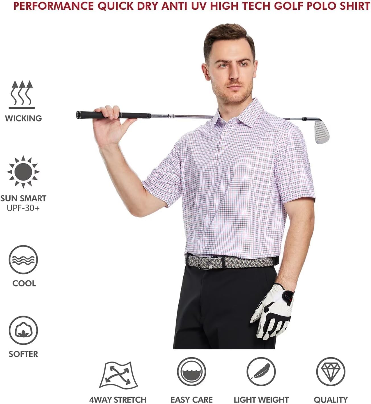 Golf Shirts for Men Dry Fit Short Sleeve Print Performance Moisture Wicking Polo Shirt