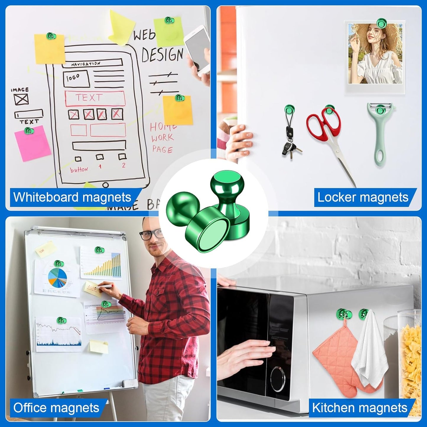 LOVIMAG Fridge Magnets 20Pcs Refrigerator Whiteboard Small Strong Magnet Classroom Kitchen Accessories Decorative Locker Set Decor Must Haves Office Calendar Refrigerador Magnetic Cute Crafts Green