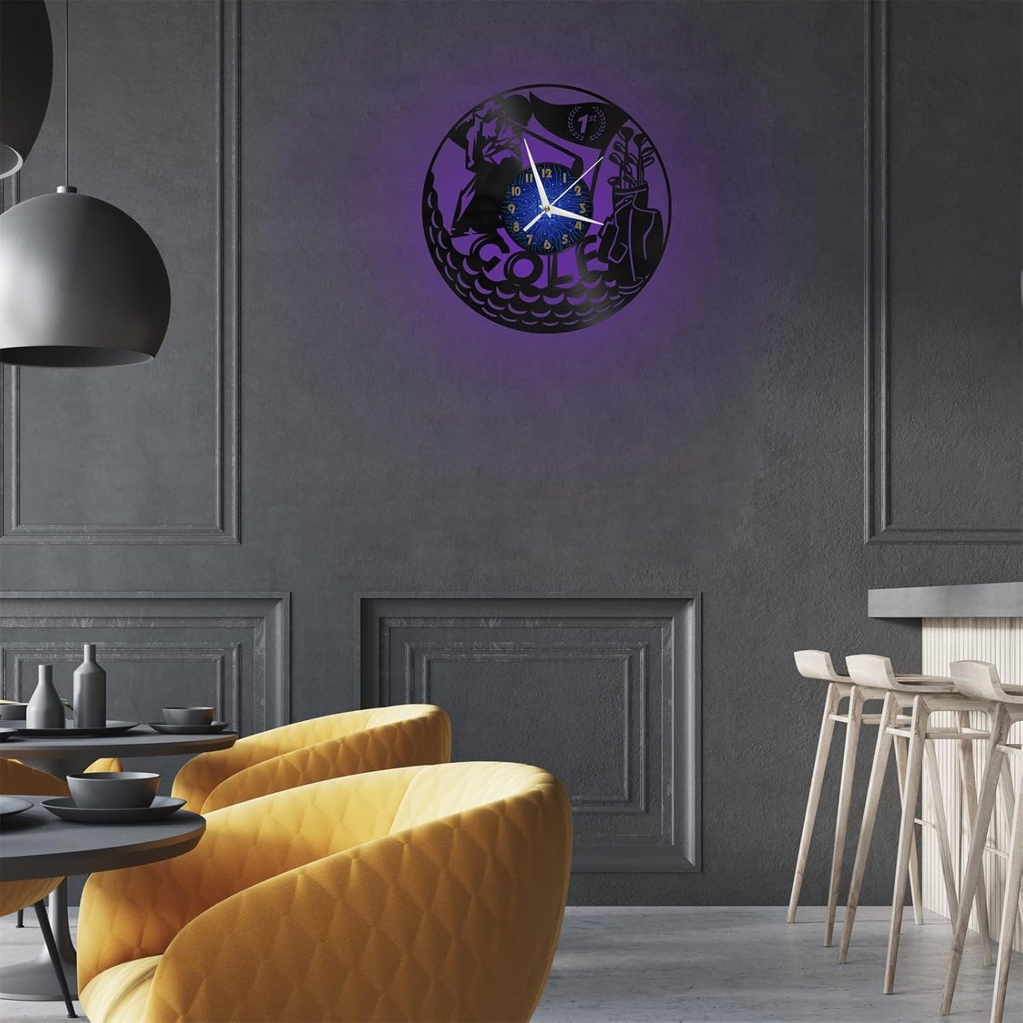 Golf Game Decoration Large Vinyl Wall Clock for Holiday,12 Inches Morden Art Wall Decor for Living Room.Best Gifts for Men/Women/Children(B-with L)