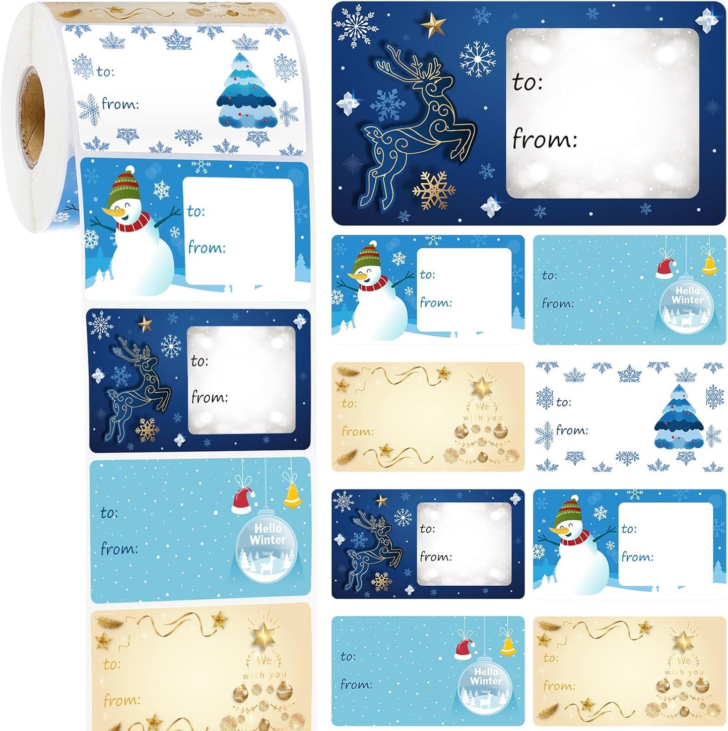 Outus 500 Pieces Christmas Tags Self Adhesive Gift Tags for Xmas Presents Christmas Name Labels Stickers for Wrapping Paper Festival Birthday Holiday Decor(Winter Style,2.76 x 1.57 Inch)