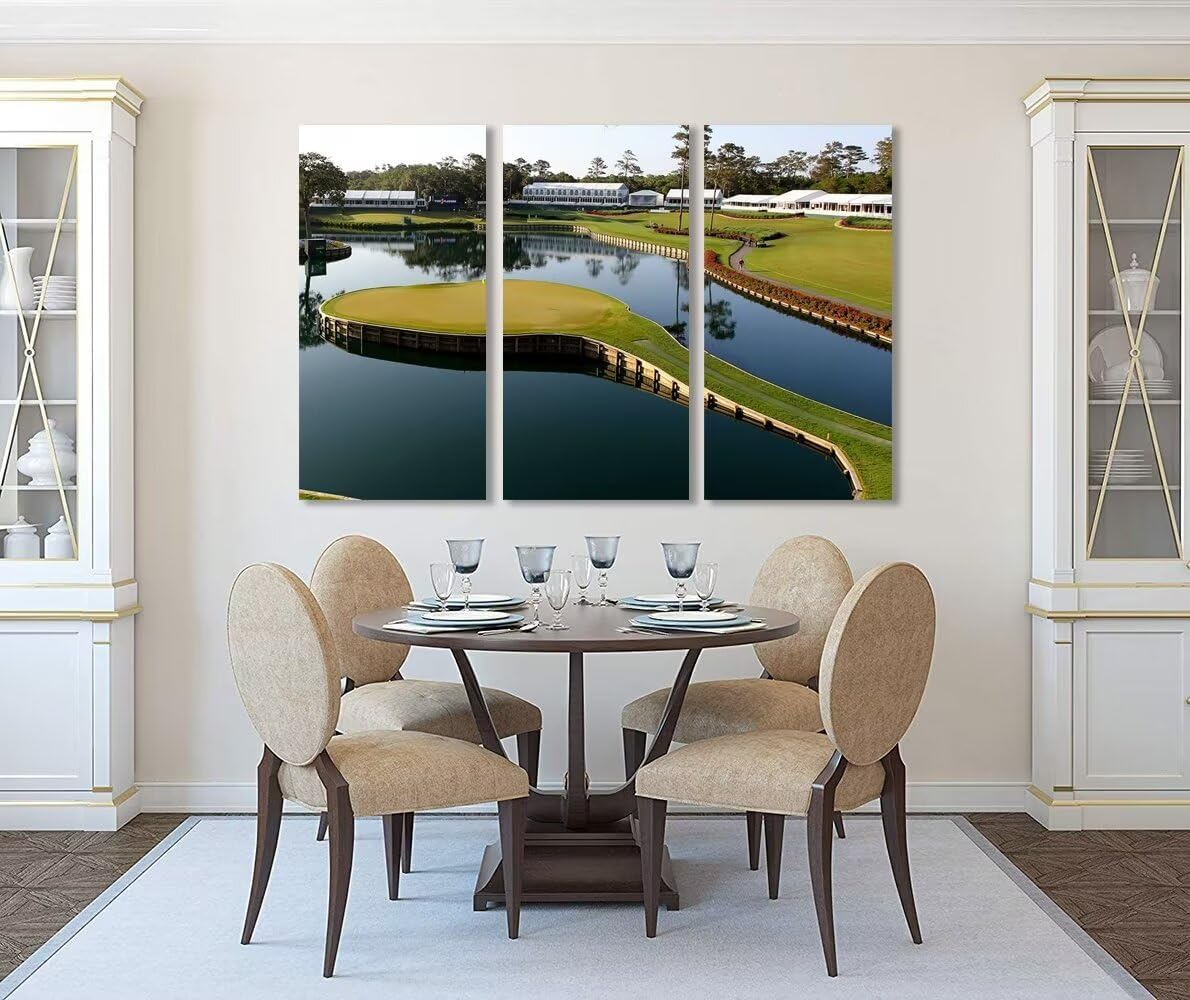 chenchenArt USA Golf Course Wall Art for Living Room Bedroom Bathroom Home Decorations TPC Sawgrass Golf Course Pictures Posters Canvas Prints Modern Artwork Framed Ready to Hang(12''W x 24''H x3)