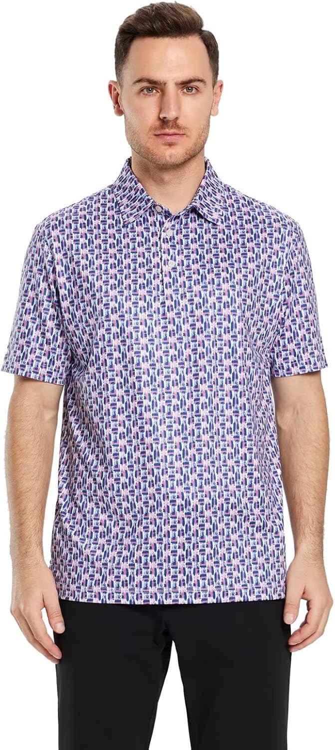 Golf Shirts for Men Dry Fit Short Sleeve Print Performance Moisture Wicking Polo Shirt