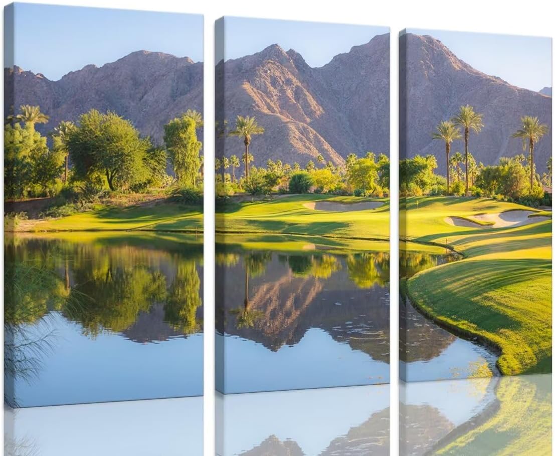 California Golf Course Wall Art Pictures USA Golf Course Wall Decor for Office Living Room Bedroom Home Decoraitons Framed Artwork Canvas Prints Ready to Hang(14''W x 28''H x3)