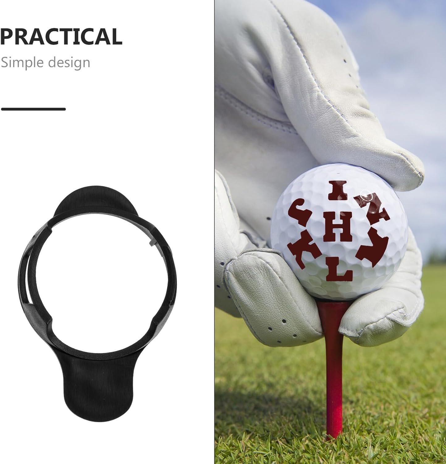 Kisangel Golf Ball Marking with Letter and Pattern Stencils Abs Golf Accessories for Accurate Line Drawing Front and Back Use Alignment Tool for Golfers Black Red
