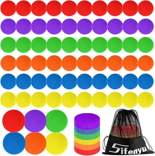 Poly Spots for Gym Floor 4.72inch 6inch 9 inch Poly Spot Markers, 60 Pcs Rubber Floor Dots Non Slip Flat Cones for Sports Soccer PE Training, Dance, Classroom Activities