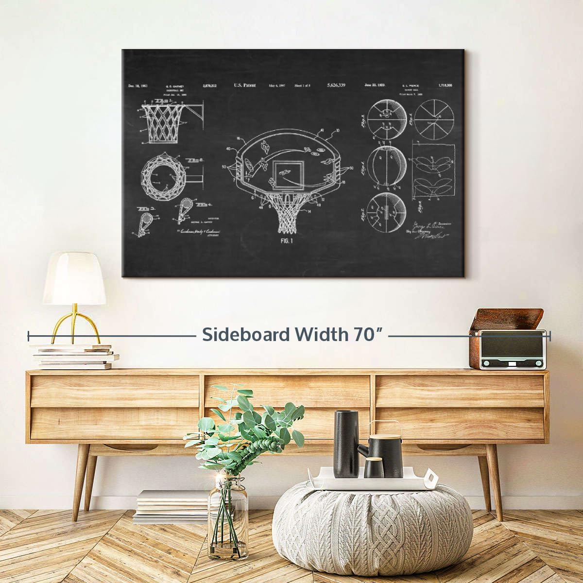 ElephantStock Basketball Patents Canvas - 1 Panel Sports Patent Wall Art Decor - Sports Decorations for Boys Room - Wall Art and Office Decor - 48" X 32"