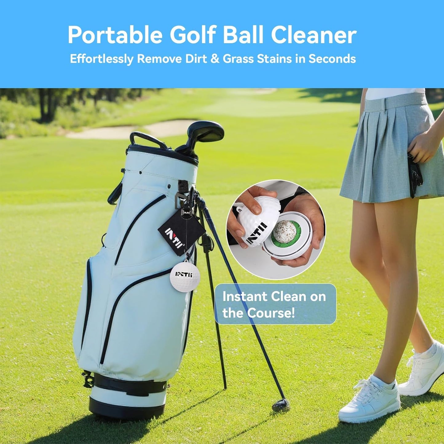 Portable Golf Ball Cleaner More Lightweight, Home Golf Ball Washer for Bag & Cart, with Replaceable Sponges, Clip-On Design, Premium Golf Accessories Gift