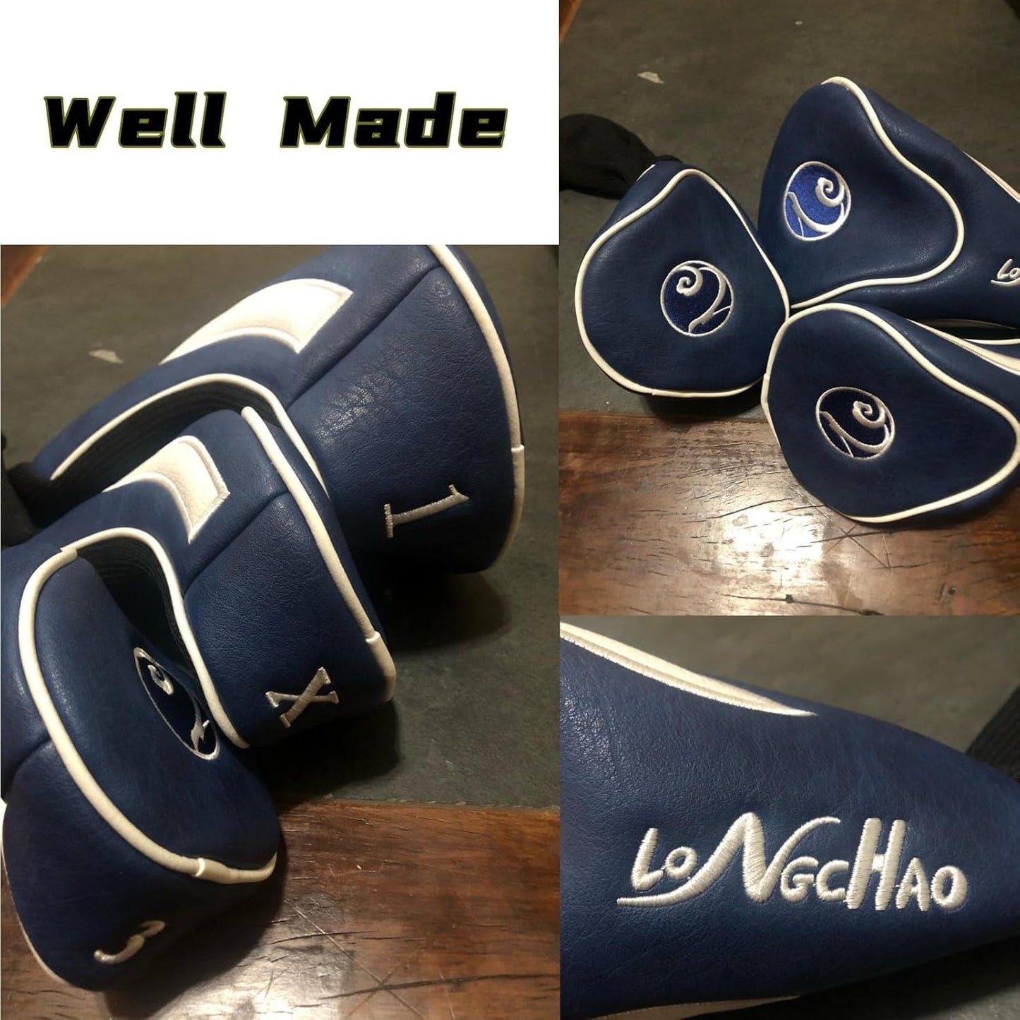 Golf Head Covers 3pcs Set, Driver Fairway Wood Headcovers, Vintage PU Headcovers for Golf Club