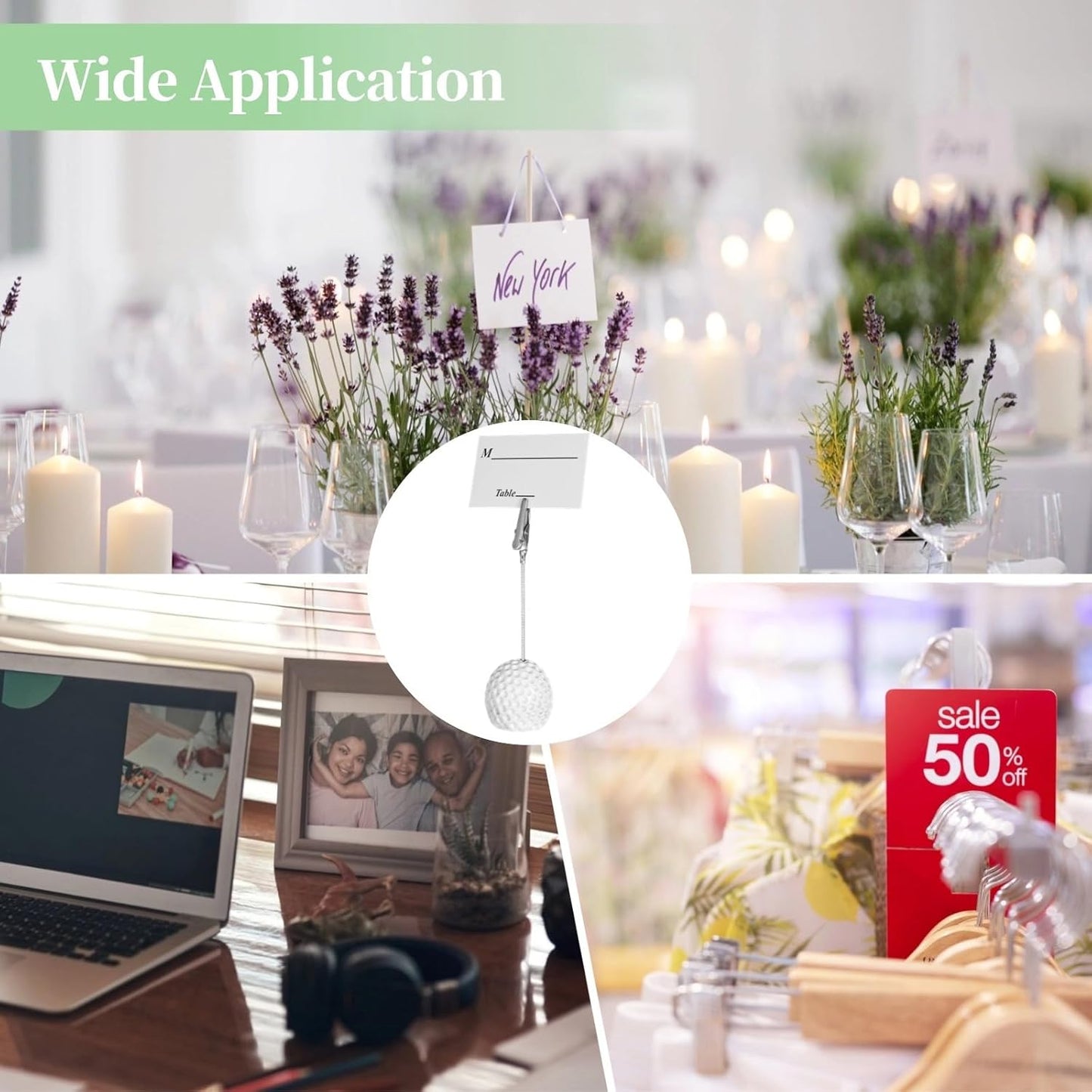 Picture Photo Display Holders, 12 Pcs Ball Base Memo Clips, Table Number Card Stands, Resin Golf Ball Shaped Card Holders with Alligator Clips, Note Paper Clips for Wedding, Office