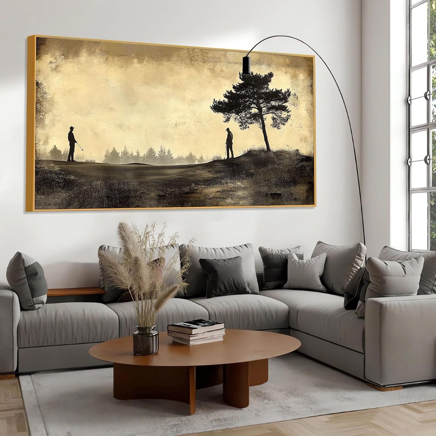 Vintage Golfers Landscape Wall Art, Golf Canvas Print, Golfers Picture Artwork for Wall, Rustic Wall Art, Horizontal Wall Decor, Vintage Sports Poster, Gift for Dad, Man Cave Decor (Gold Framed, 23"x12"|60x30cm)