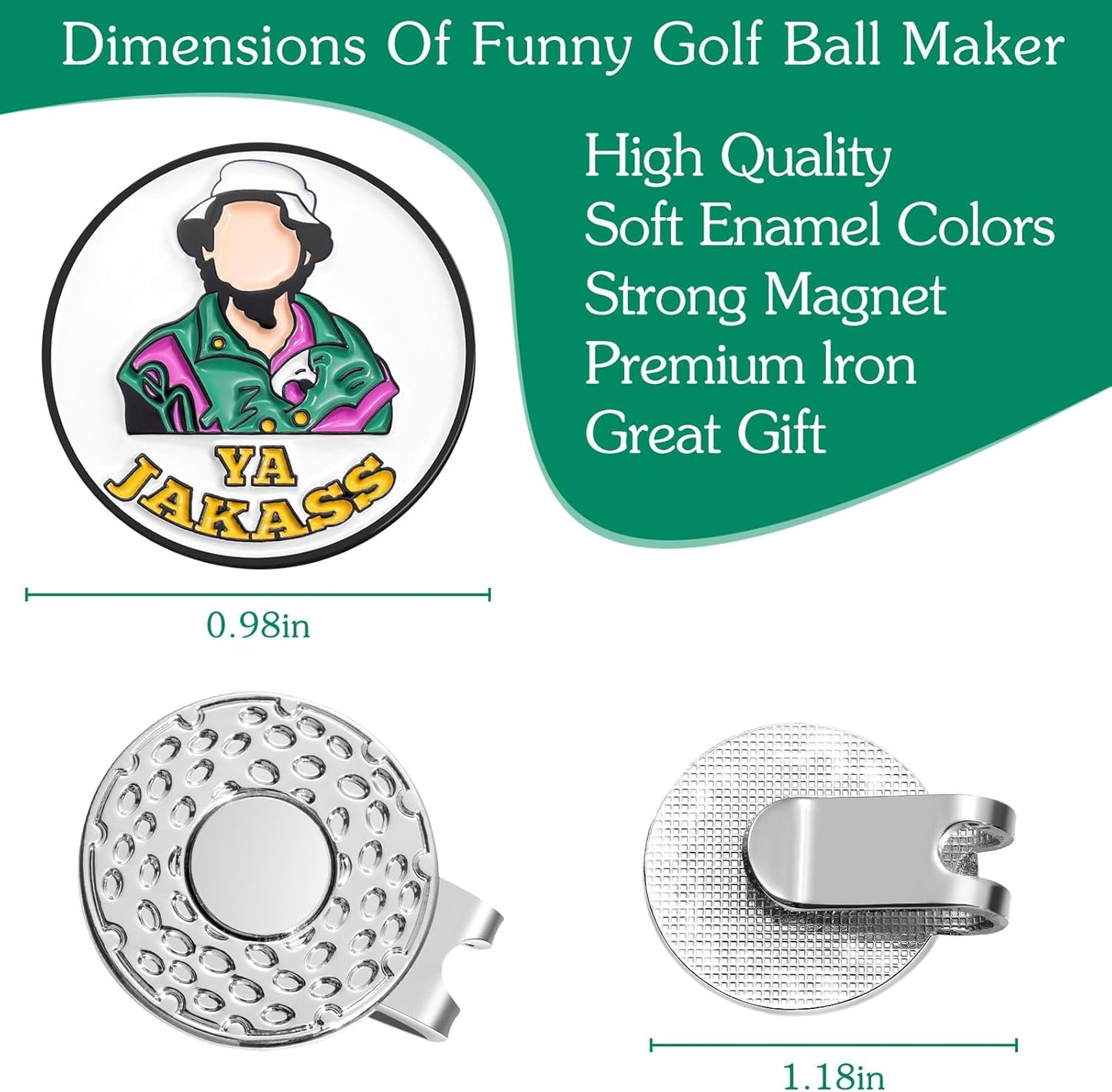 Funny Magnetic Ball Markers Clips, Distinctive Enamel Golf Ball Markers for Putting Green, Golf Ball Marker Hat Clips Magnet for Golf Lovers Gifts Golfing Accessories
