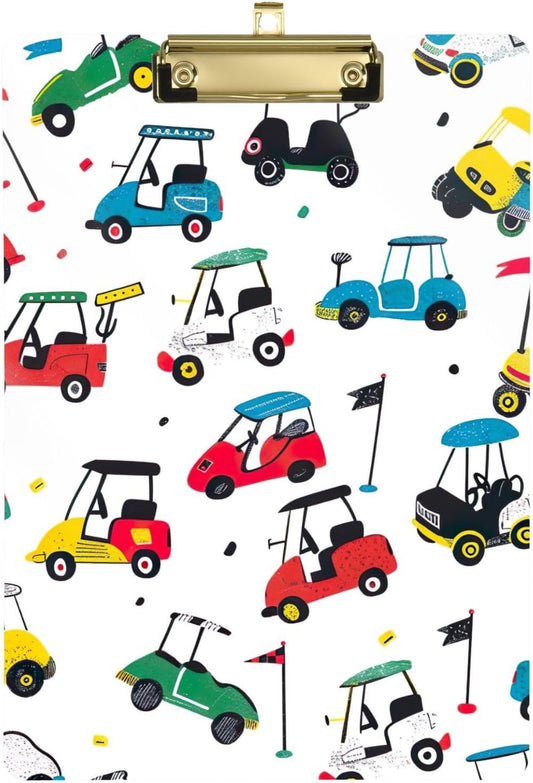 Golf CarThick Clear Acrylic Clipboard with Shiny Gold/Silver Finish Clip21344438