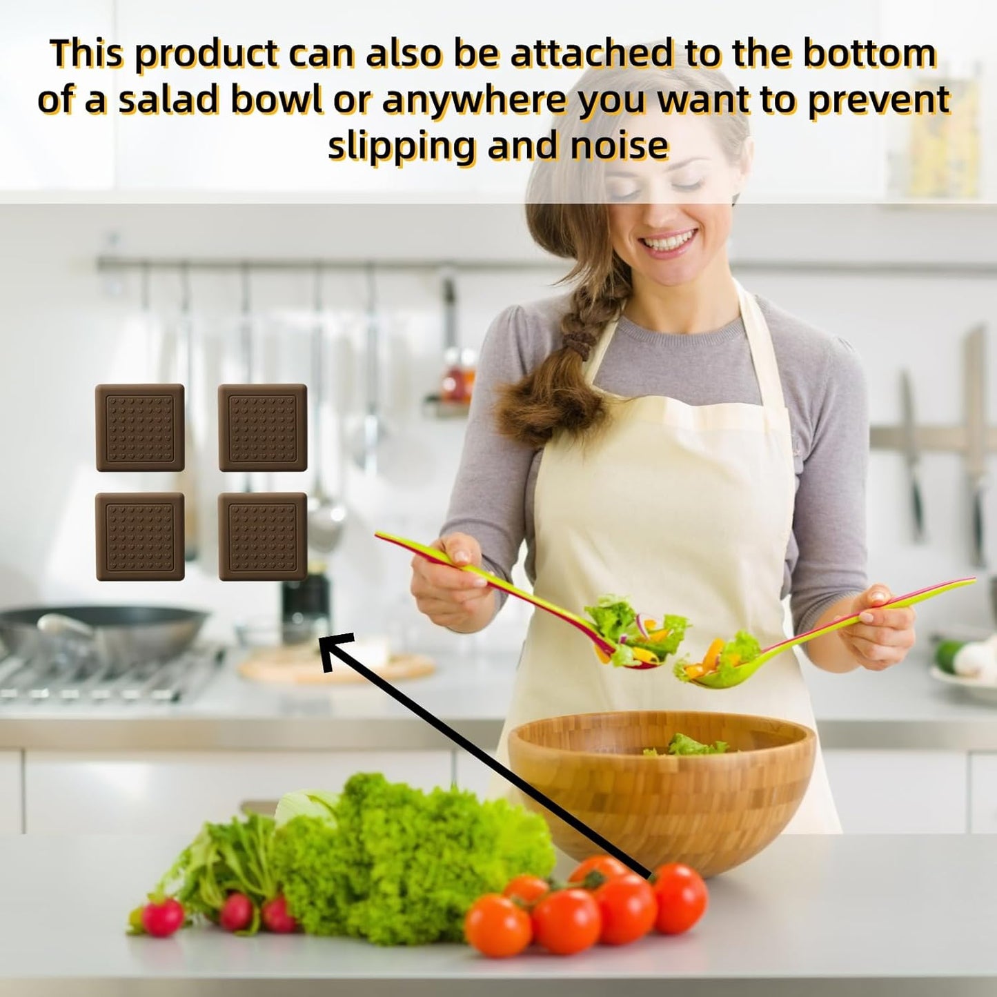 8 Pack Anti-Slip Cutting Board Stabilizer Pads Cutting Board Feet, Self-Adhesive Waterproof Rubber Feet for Furniture, Non-Marking Grips for Chopping Blocks, Shock-Absorbent, Noise Reducing (Square)