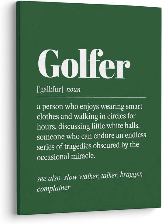 XWELLDAN Dark Green Golfer Definition Framed Canvas Wall Art Decor, Gifts for Golfers Men, 11x14 Inches